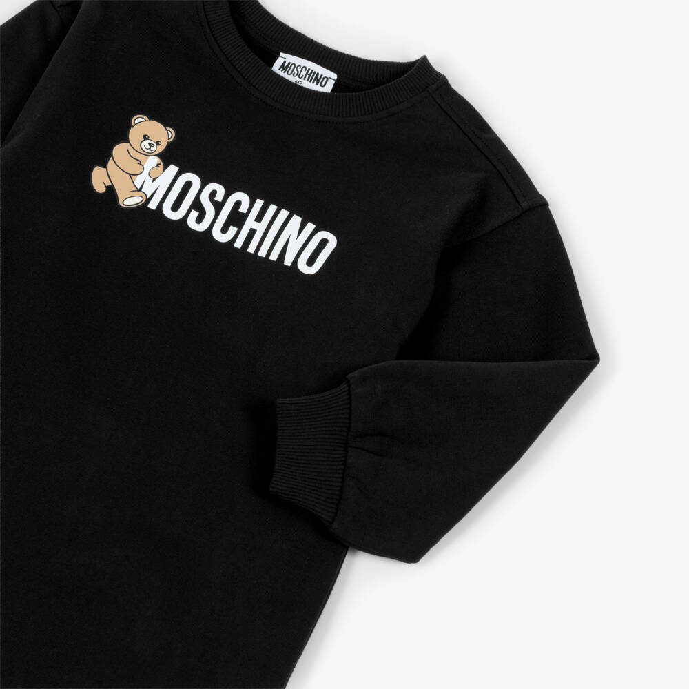 Moschino-Girls Black Teddy Bear Logo Cotton Jersey Sweatshirt Dress | Childrensalon Outlet