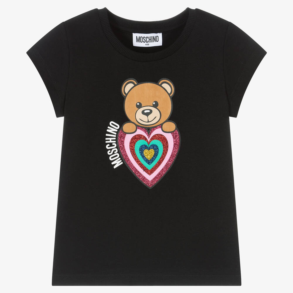 Moschino Kid-Teen - Черная футболка с медвежонком для девочек | Childrensalon