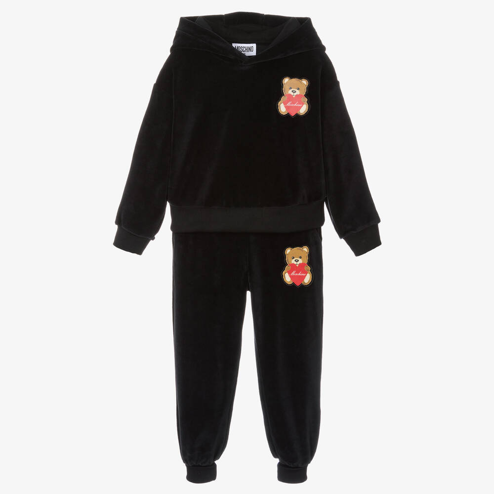 Moschino Kid-Teen - Черный спортивный костюм из велюра с медвежонком | Childrensalon