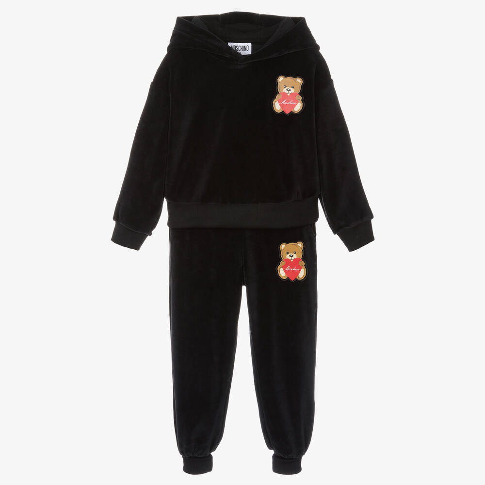 Moschino Kid-Teen-Girls Black Velour Teddy Bear Tracksuit | Childrensalon Outlet