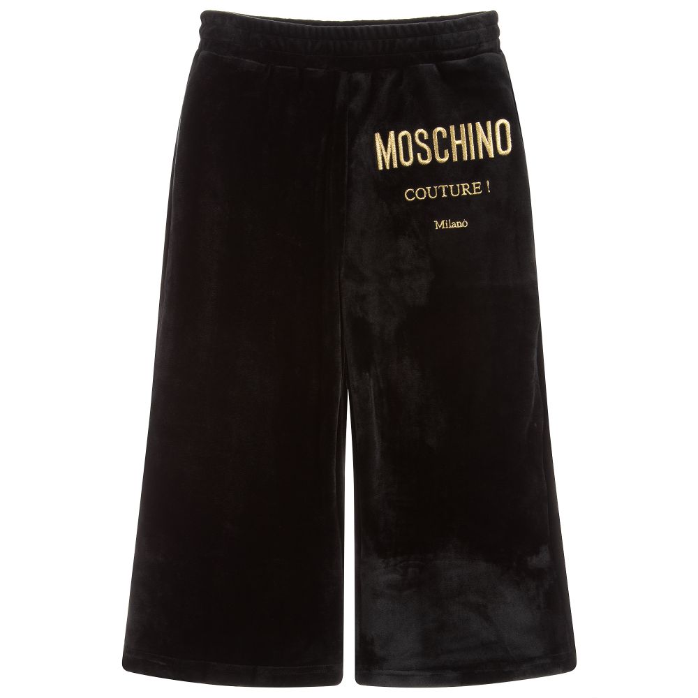 Moschino Kid-Teen - Girls Black Velour Trousers | Childrensalon