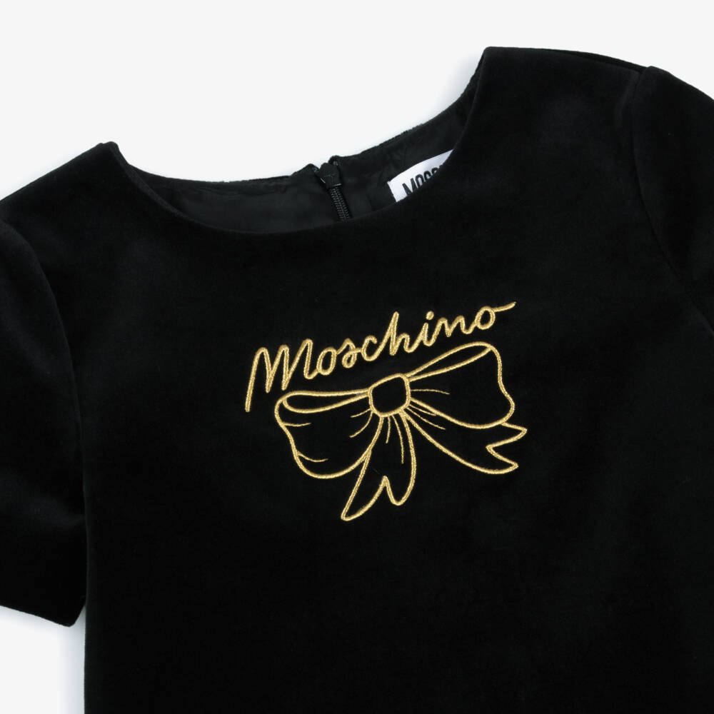 Moschino-فستان مخملي أسود للبنات مع فيونكة | Childrensalon Outlet