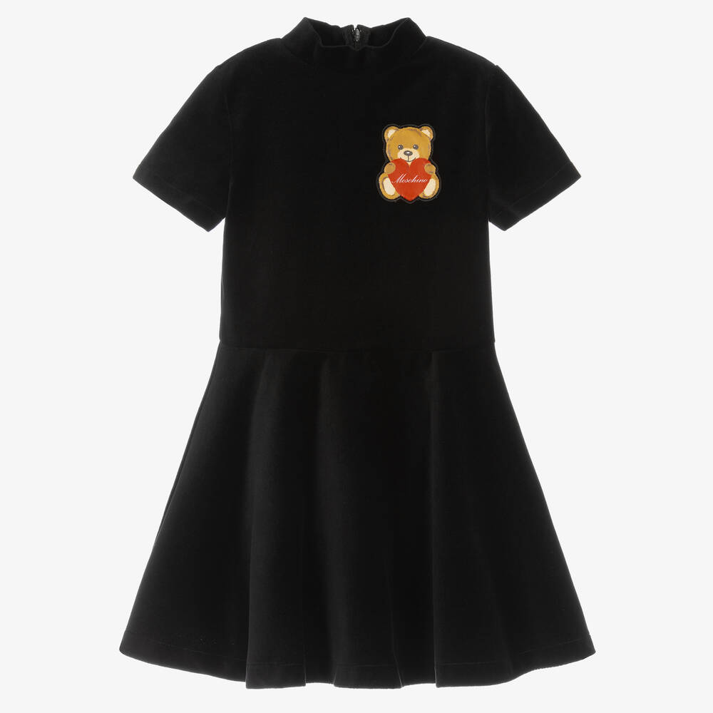 Moschino Kid-Teen - Robe noire en velours Teddy Bear | Childrensalon