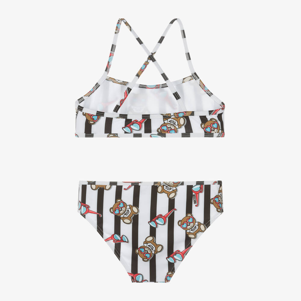 Moschino Kid-Teen-Girls Black & White Stripe Bear Bikini | Childrensalon Outlet