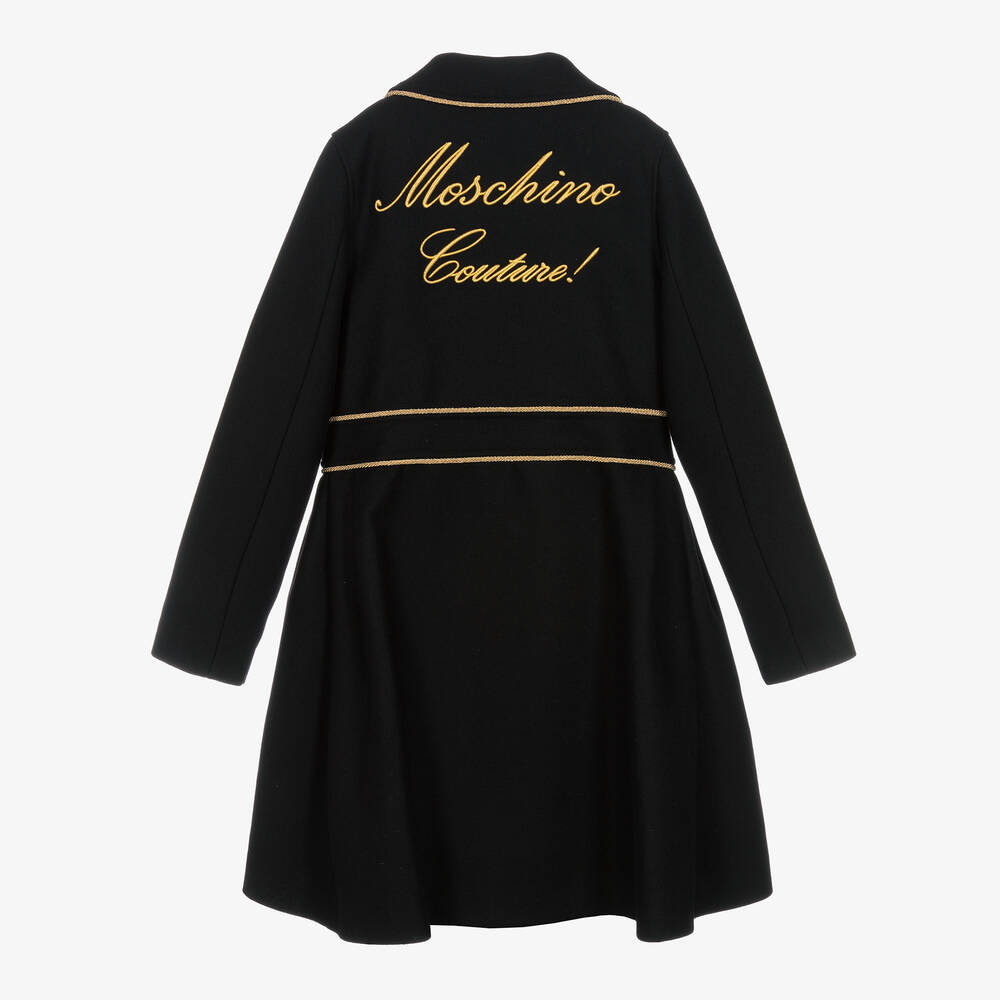 Moschino Kid Teen Girls Black Wool Teddy Bear Logo Coat