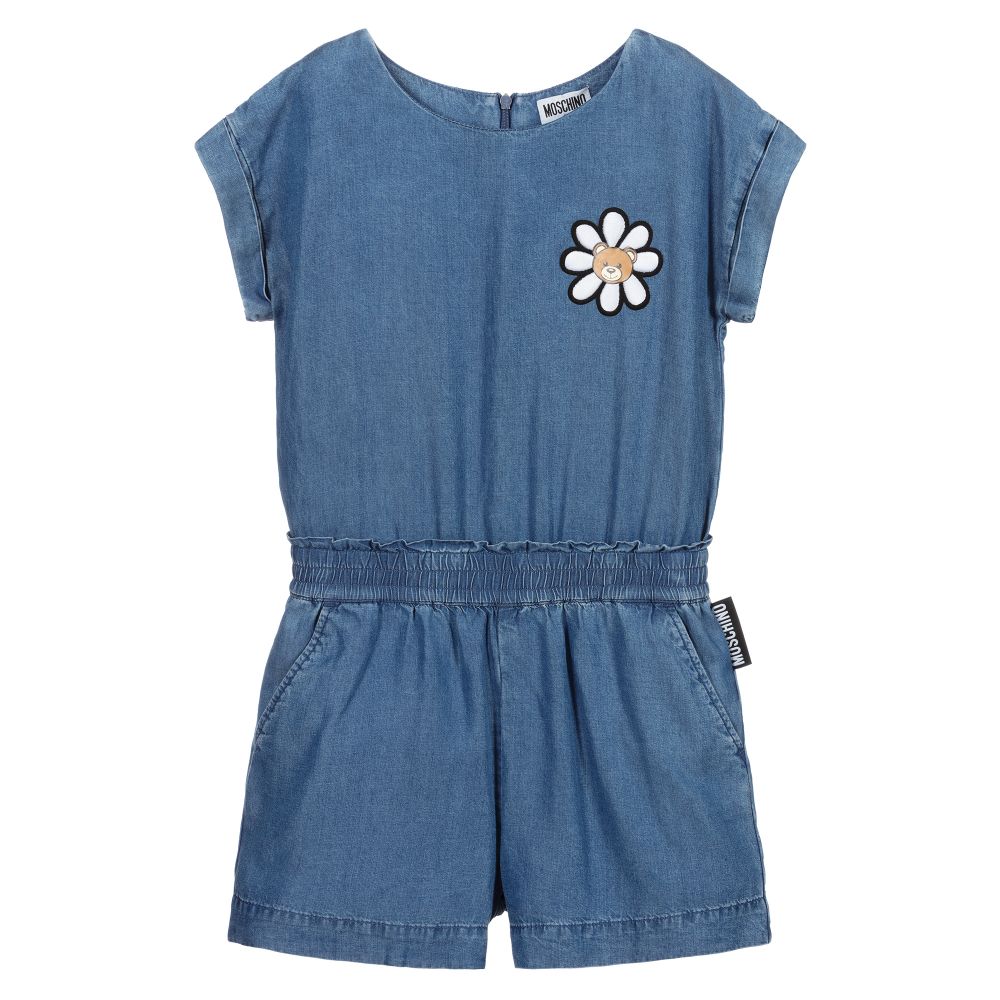 Moschino Kid-Teen - Combi-short bleue en batiste Fille | Childrensalon