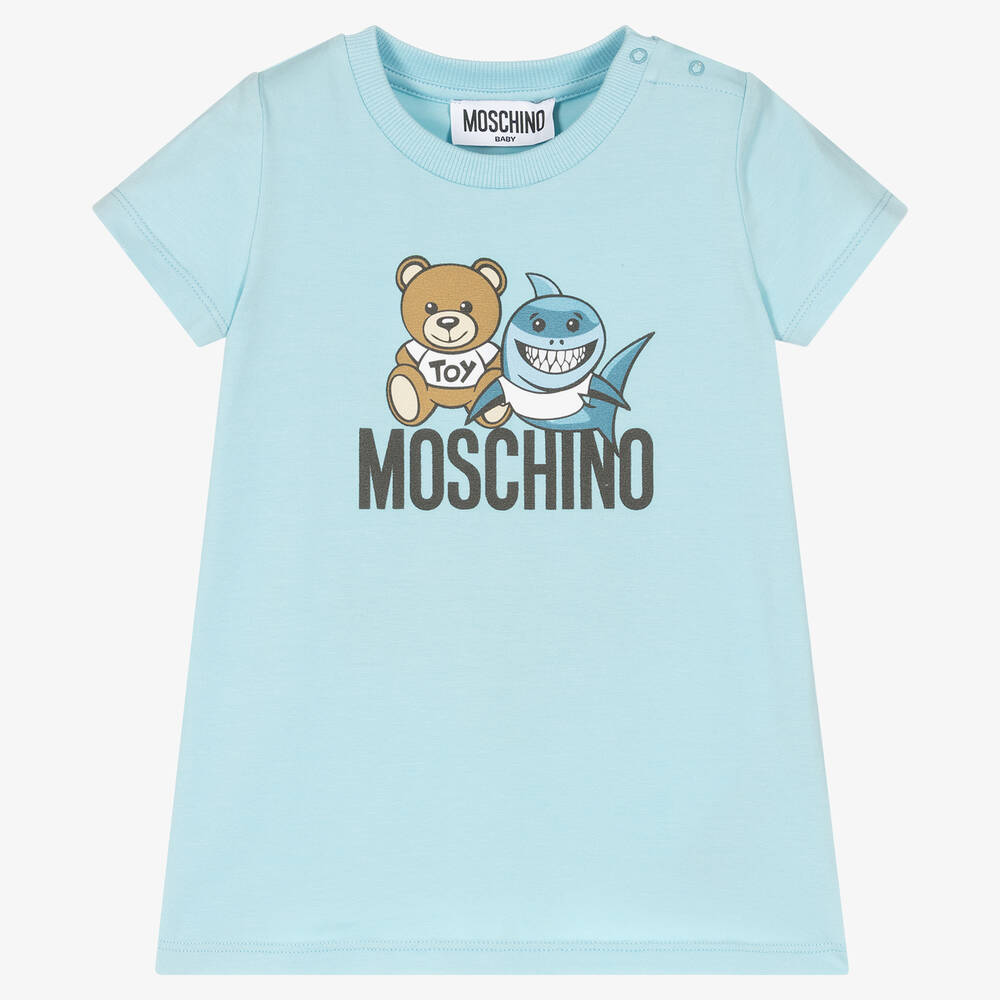 Moschino Baby-Girls Blue Cotton Teddy Bear T-Shirt | Childrensalon Outlet