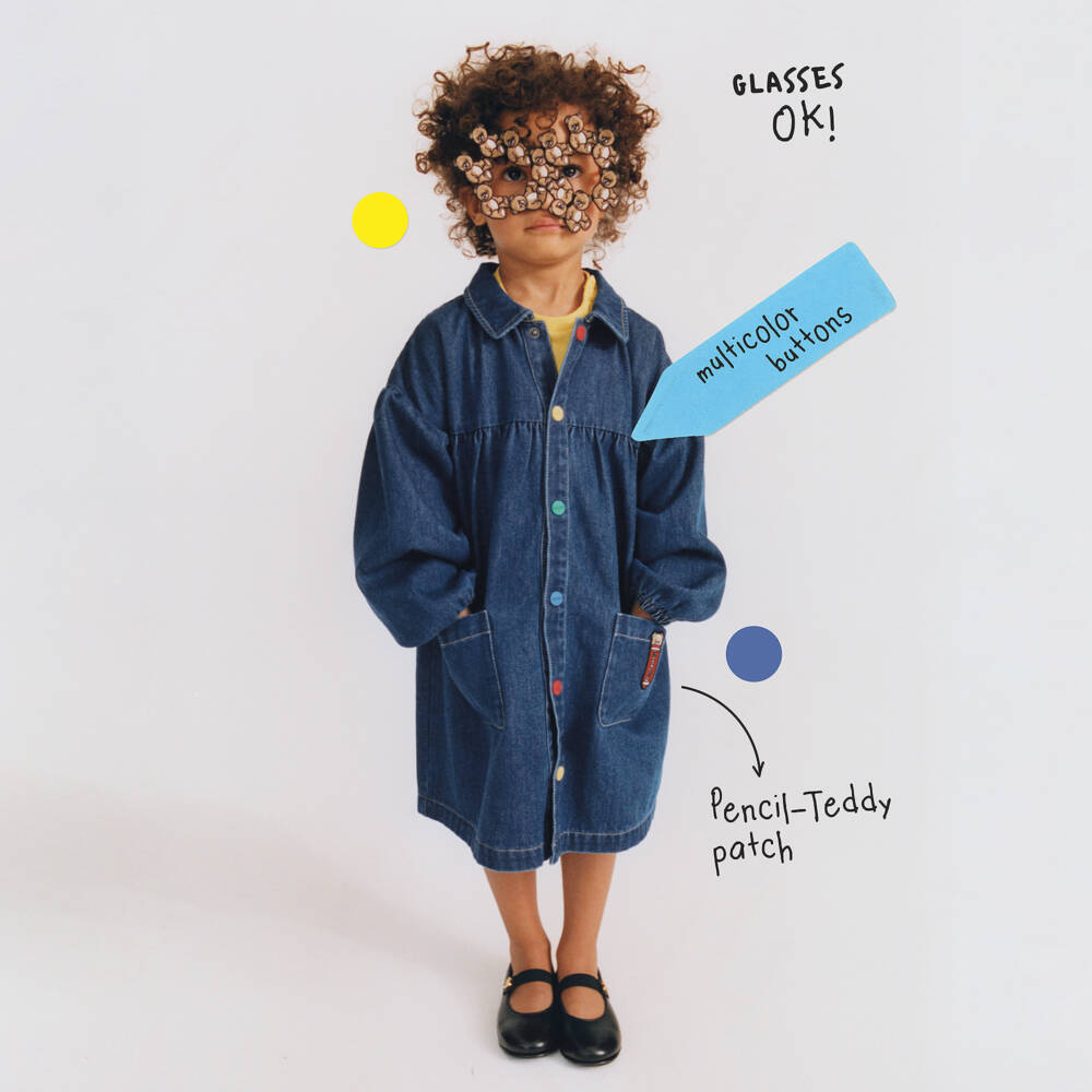 Moschino-Girls Blue Denim Dress with Colourful Poppers | Childrensalon Outlet