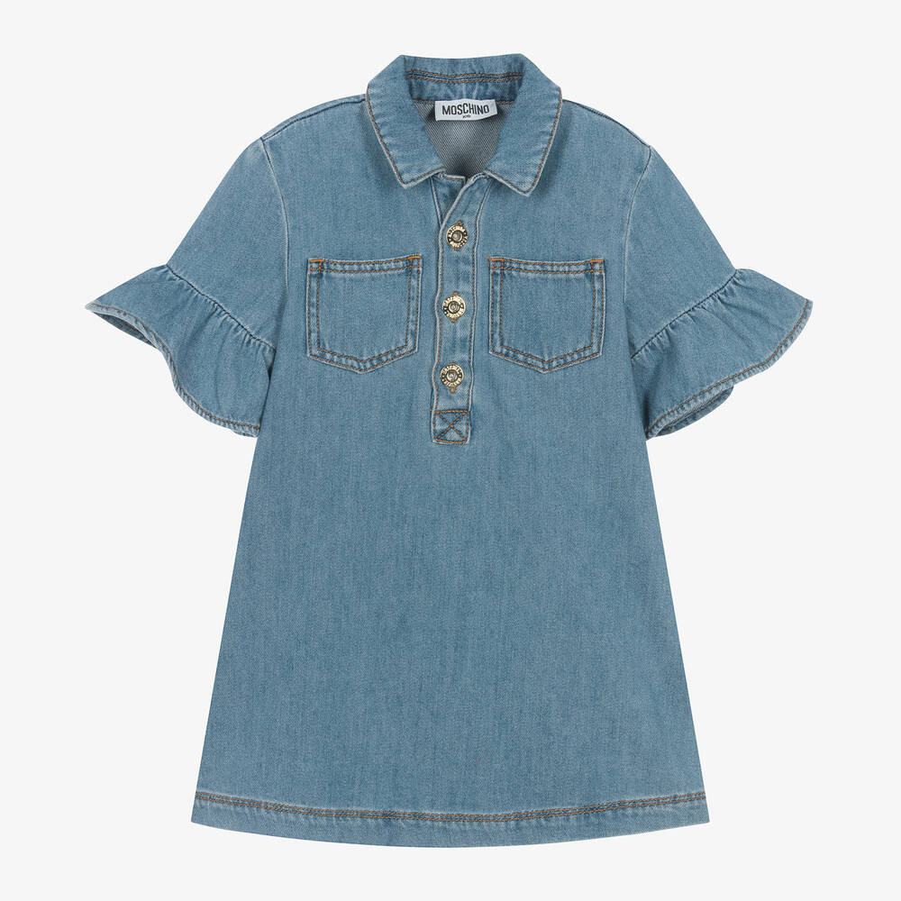 Moschino Kid-Teen-Girls Blue Denim Studded Teddy Dress | Childrensalon Outlet