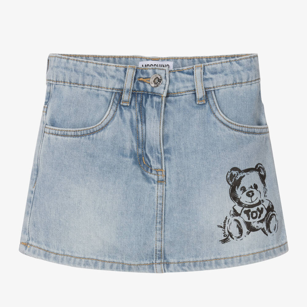 Moschino Kid-Teen-Girls Blue Denim Teddy Bear Skort | Childrensalon Outlet