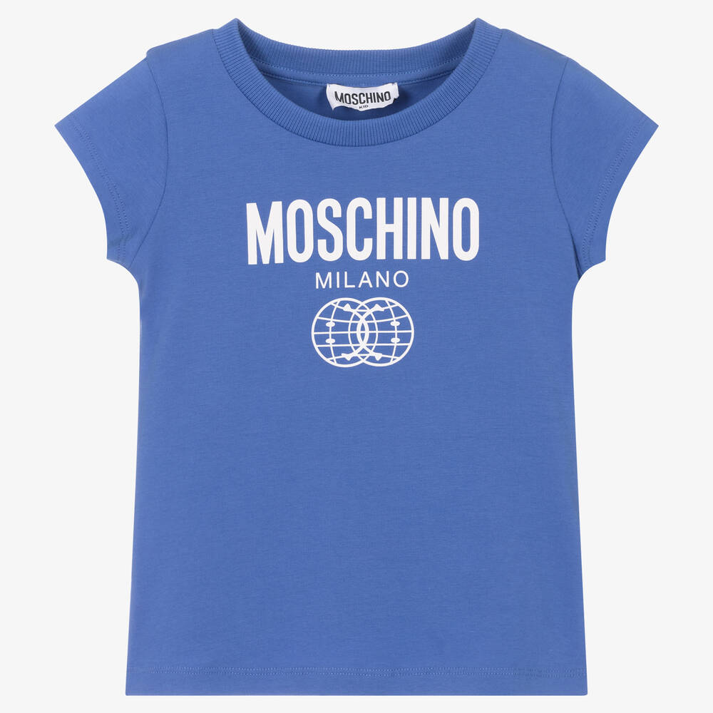 Moschino Kid-Teen-تيشيرت قطن جيرسي لون أزرق للبنات | Childrensalon Outlet