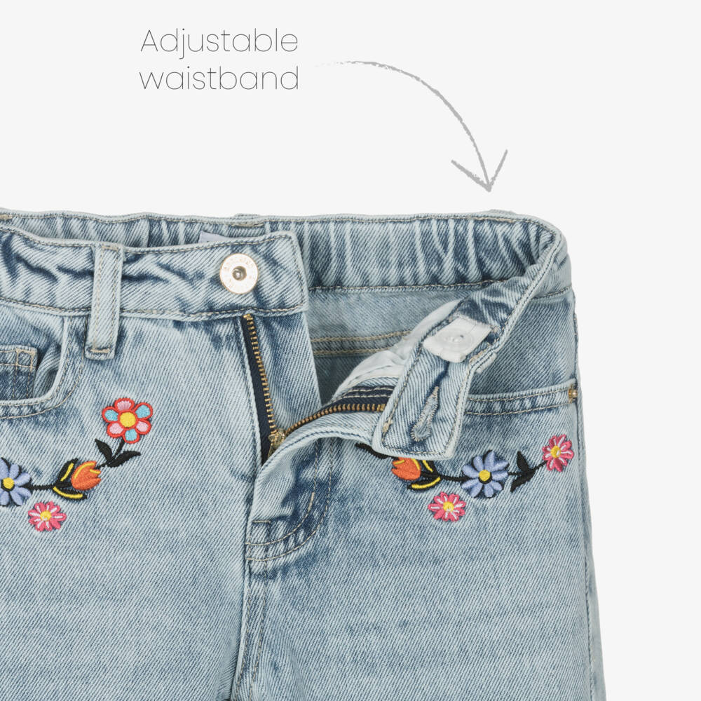 Moschino-Girls Blue Floral Accent Jeans | Childrensalon Outlet