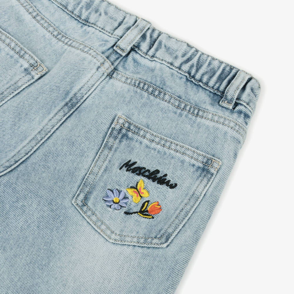 Moschino-Girls Blue Floral Accent Jeans | Childrensalon Outlet