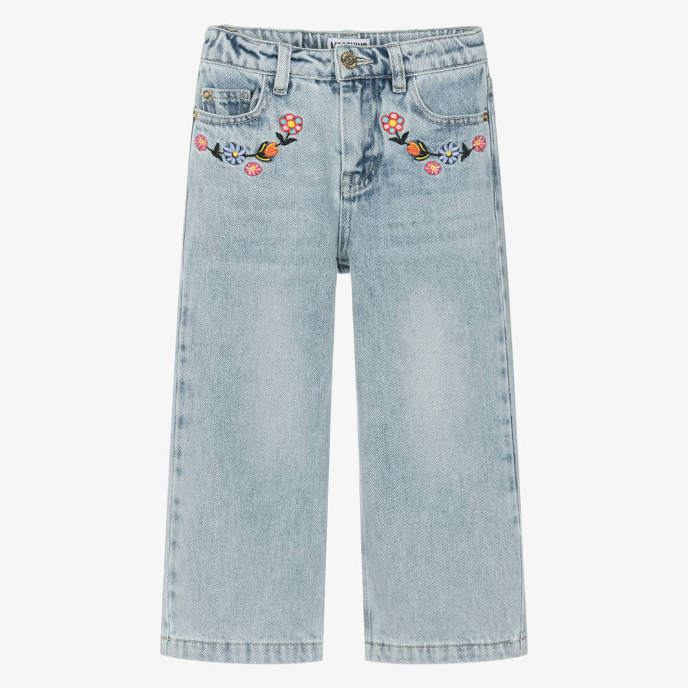 Moschino-Girls Blue Floral Accent Jeans | Childrensalon Outlet