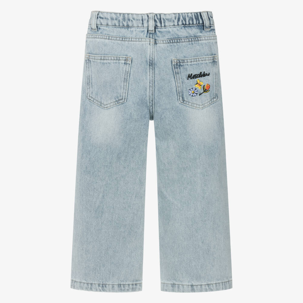 Moschino-Girls Blue Floral Accent Jeans | Childrensalon Outlet