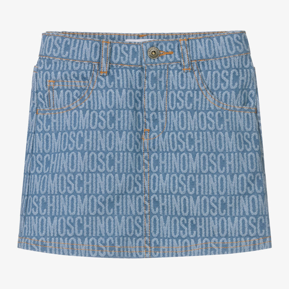 Moschino Kid-Teen-Girls Blue Jacquard Denim Skirt | Childrensalon Outlet