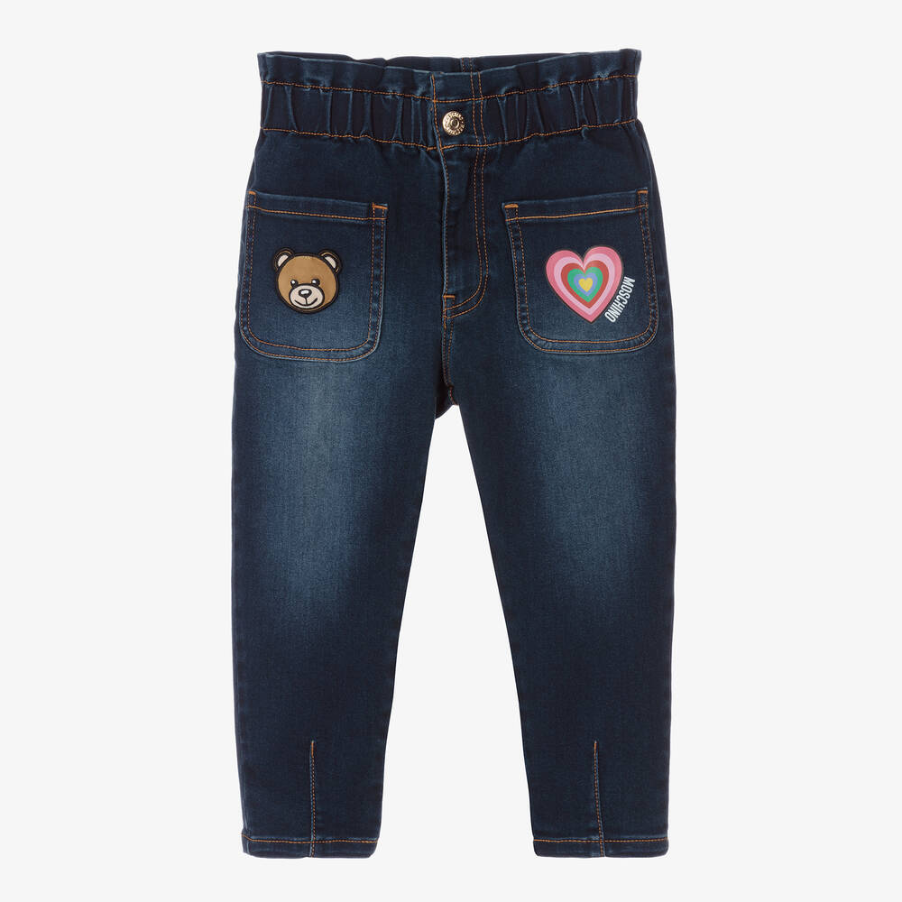 Moschino Kid-Teen - Синие джинсы с медвежонком для девочек | Childrensalon