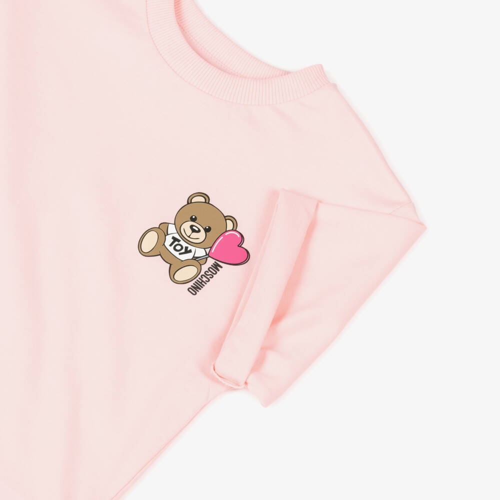 Moschino-Girls Blush Teddy Bear Tee | Childrensalon Outlet