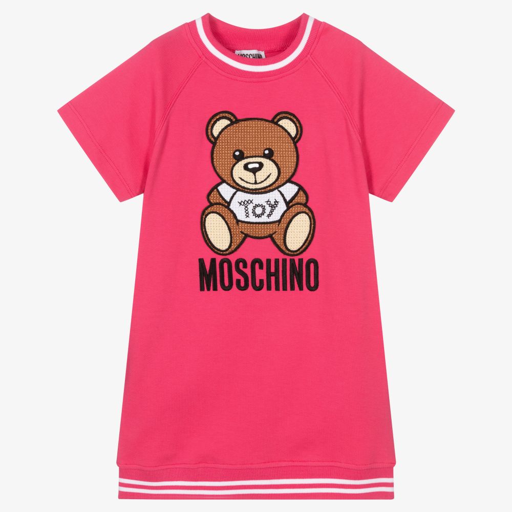 Moschino Kid-Teen - فستان قطن بيكيه لون زهري فاقع | Childrensalon