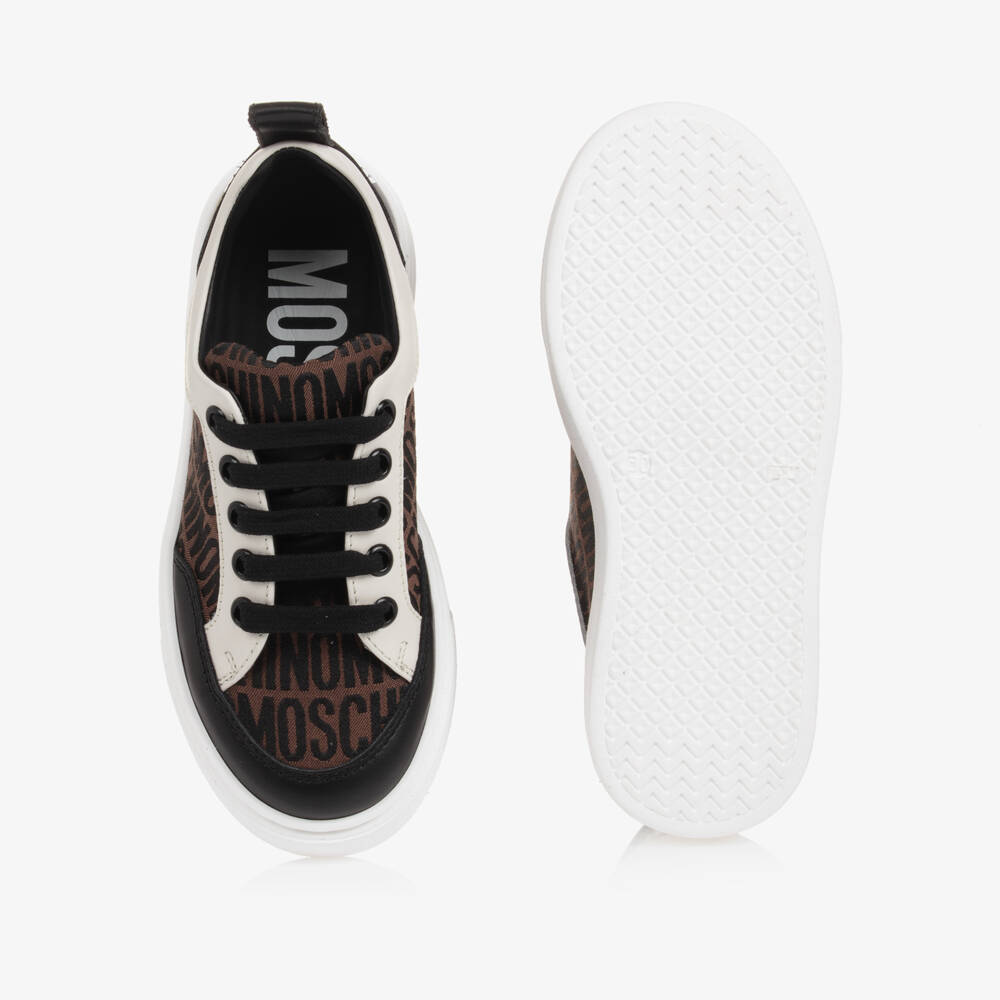 Moschino-Girls Brown Black Monogram Trainers | Childrensalon Outlet