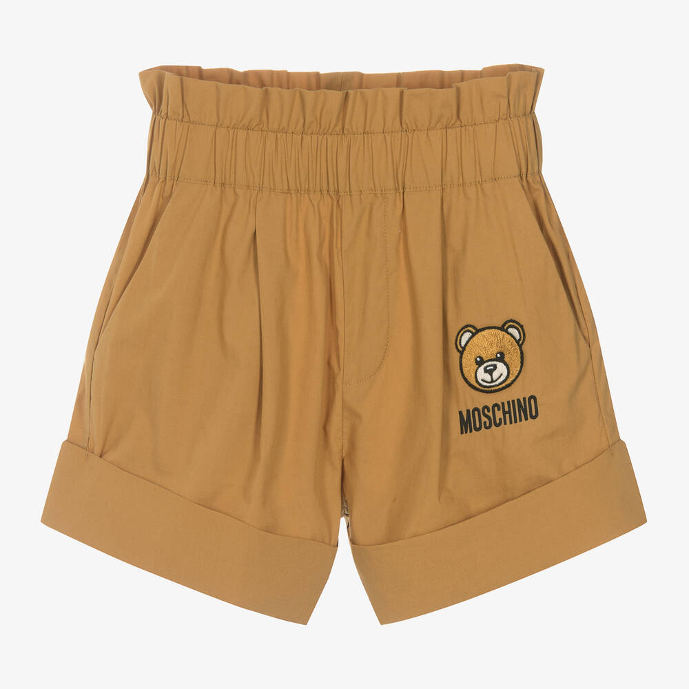 Moschino Kid-Teen-شورت قطن بوبلين لون بني للبنات | Childrensalon Outlet