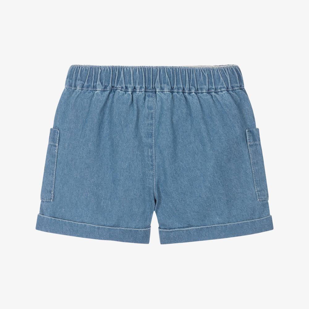 Moschino-Girls Chambray Teddy Bear Blue Shorts | Childrensalon Outlet