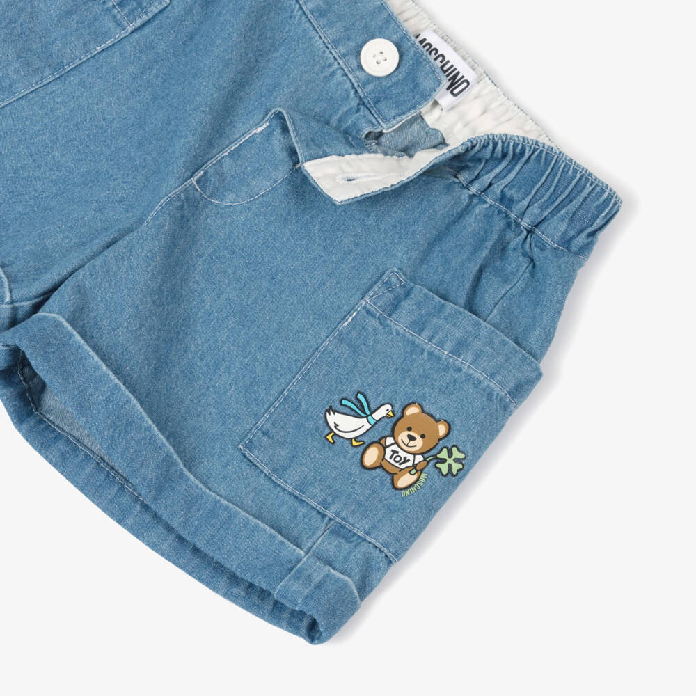 Moschino-Girls Chambray Teddy Bear Blue Shorts | Childrensalon Outlet