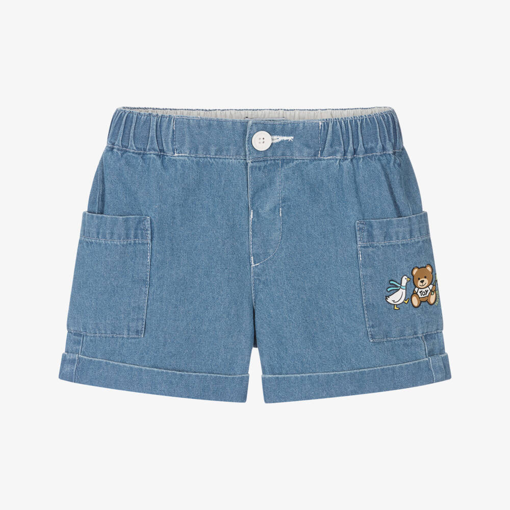 Moschino-Шорты синие из шамбре с медвежонком для девочек | Childrensalon Outlet