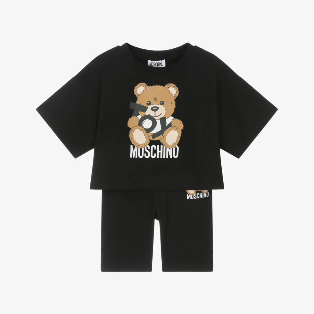 Moschino-Girls Charcoal Cotton Jersey Duo | Childrensalon Outlet