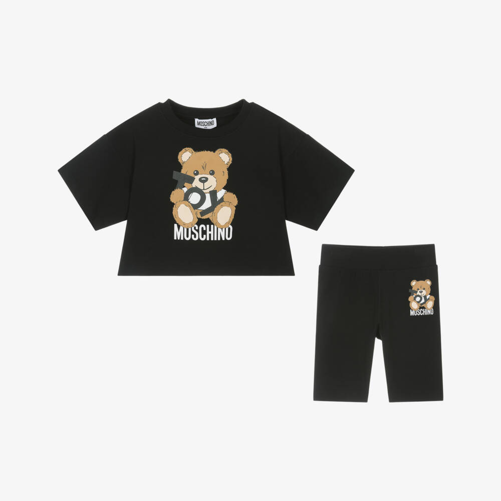 Moschino-Girls Charcoal Cotton Jersey Duo | Childrensalon Outlet