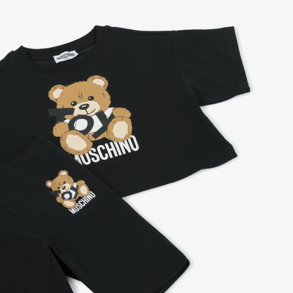 Moschino-Girls Charcoal Cotton Jersey Duo | Childrensalon Outlet