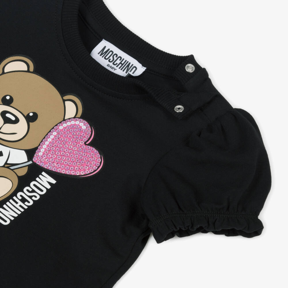 Moschino-Girls Cotton Black Bear Charm Dress | Childrensalon Outlet