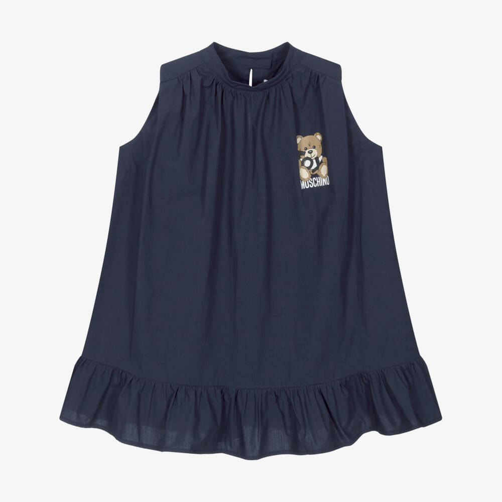 Moschino-فستان كحلي من قطن بوبلين للبنات | Childrensalon Outlet