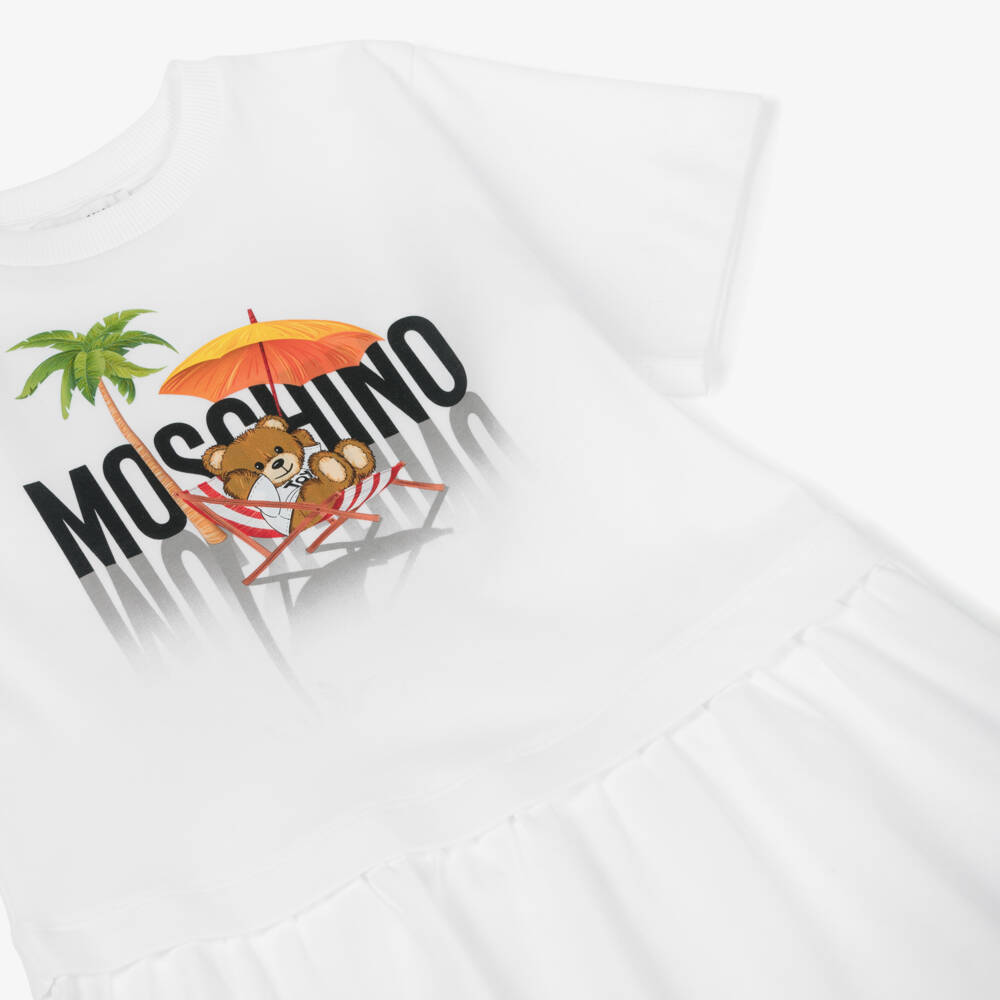 Moschino-Girls Cotton Tee Dress in White | Childrensalon Outlet