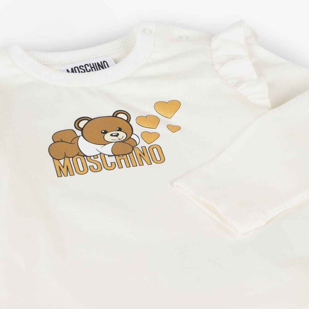 Moschino Baby-Girls Cream Cotton Bear Top | Childrensalon Outlet