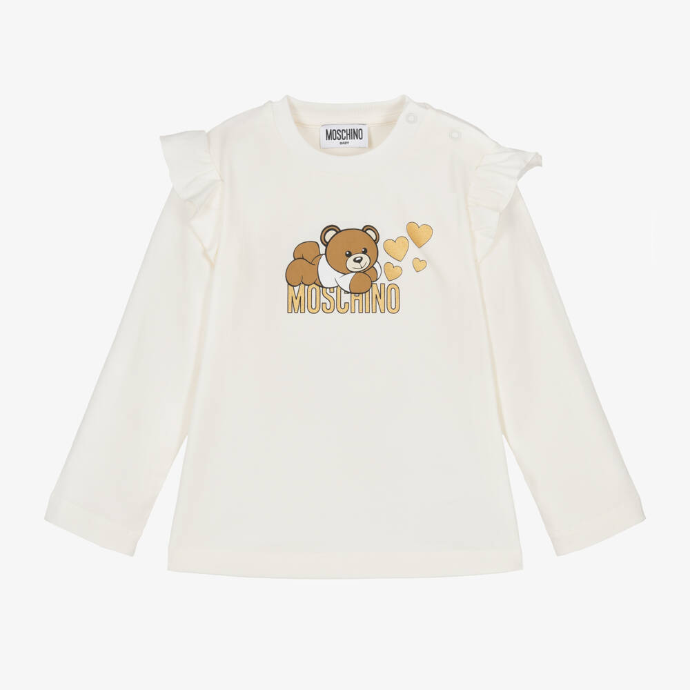 Moschino Baby-Girls Cream Cotton Bear Top | Childrensalon Outlet