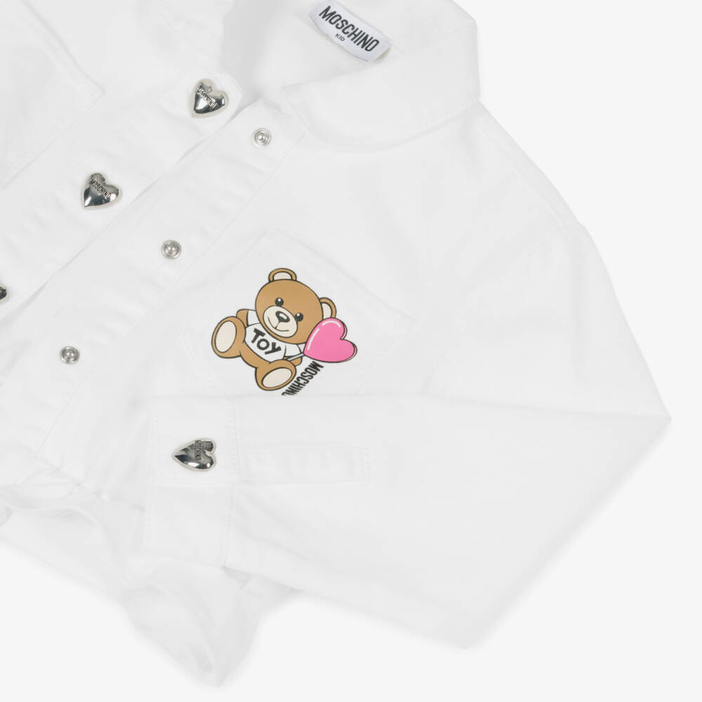 Moschino-جاكيت دنيم قطني بلون كريمي للبنات | Childrensalon Outlet