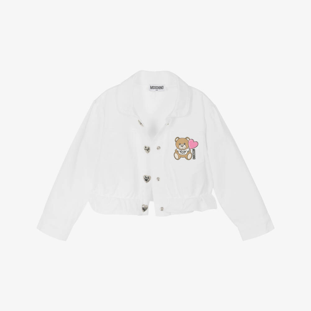 Moschino-جاكيت دنيم قطني بلون كريمي للبنات | Childrensalon Outlet