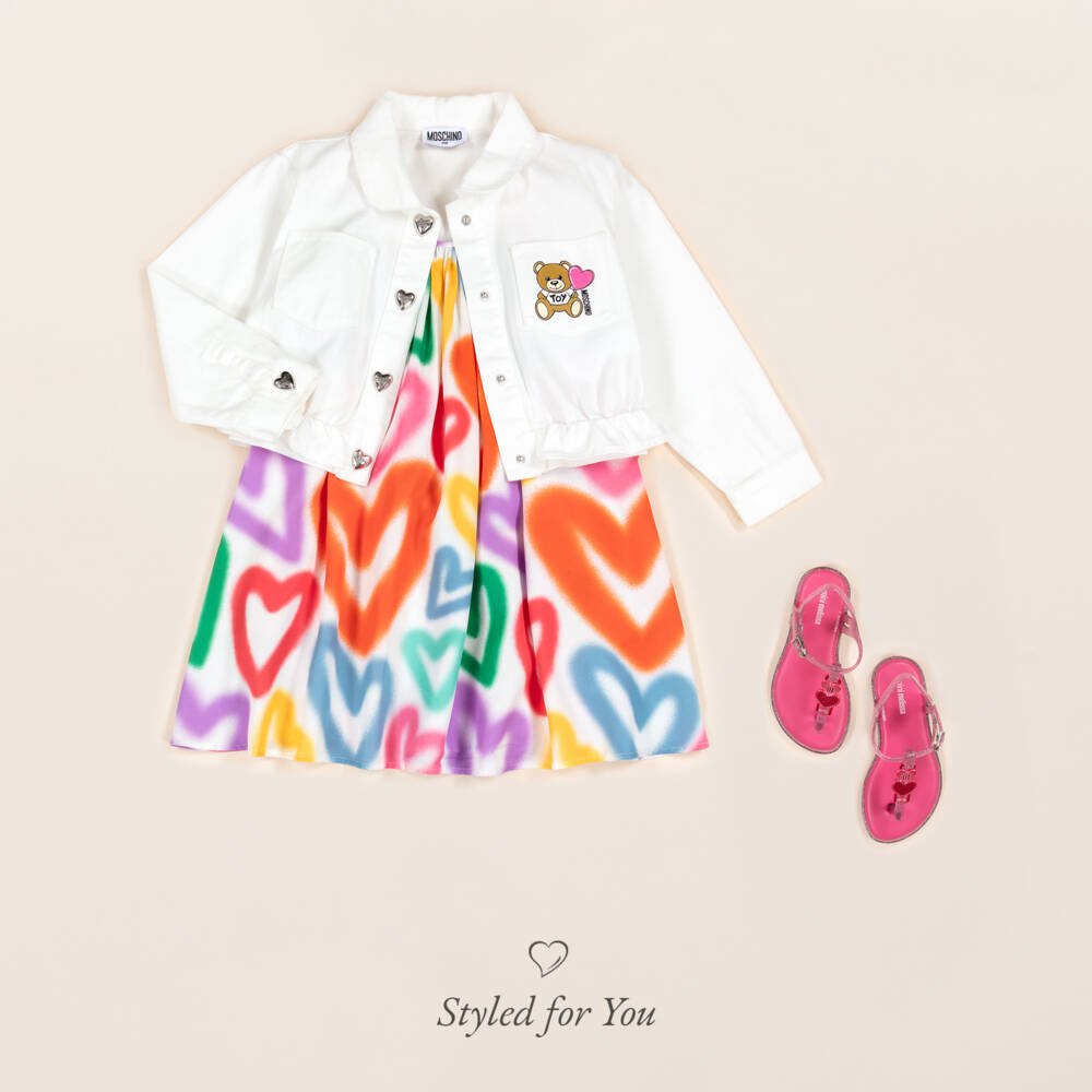 Moschino-جاكيت دنيم قطني بلون كريمي للبنات | Childrensalon Outlet