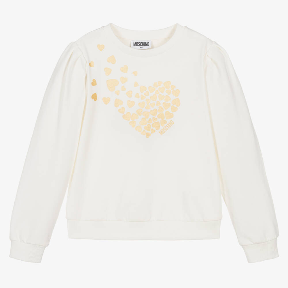 Moschino Kid-Teen-سويتشيرت بطبعة قلب قطن لون عاجي للبنات | Childrensalon Outlet