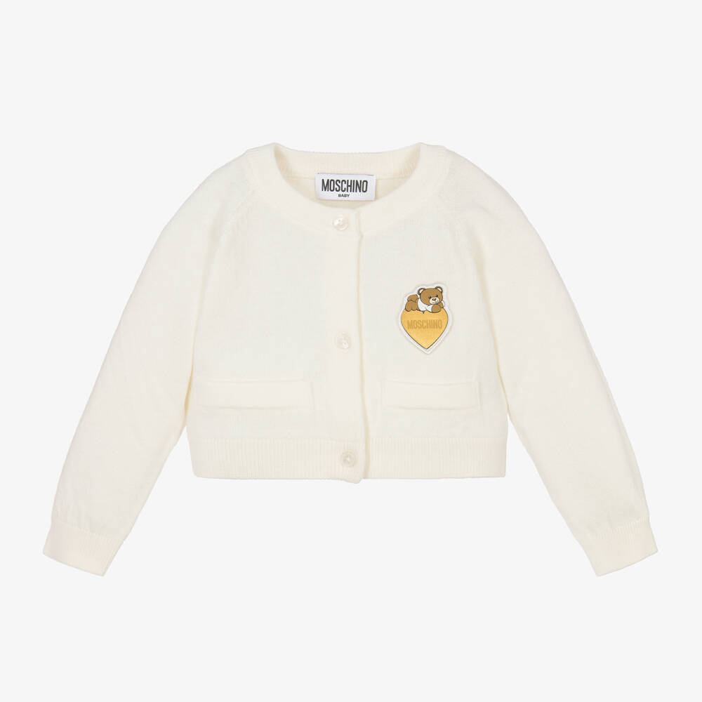 Moschino Baby-Girls Cream Wool Blend Cardigan | Childrensalon Outlet