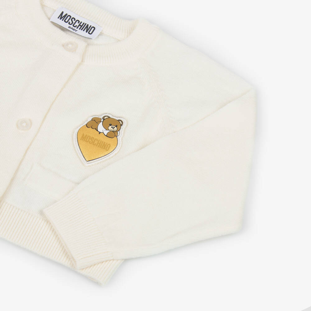 Moschino Baby-Girls Cream Wool Blend Cardigan | Childrensalon Outlet