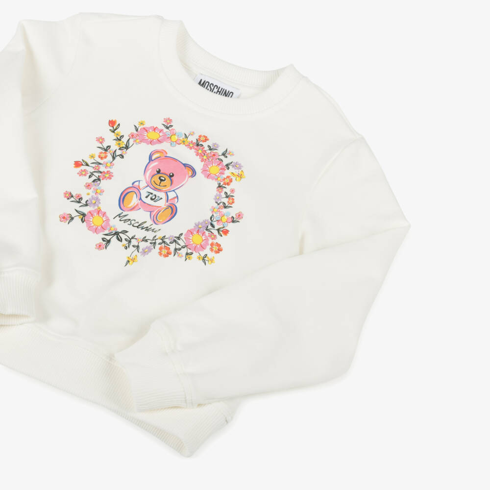 Moschino-Girls Creamy Bear Emblem Pullover | Childrensalon Outlet