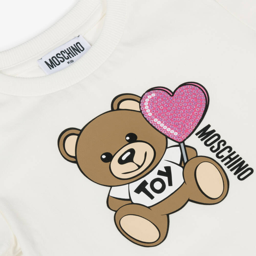 Moschino-Girls Creamy Bear Heart Tee | Childrensalon Outlet