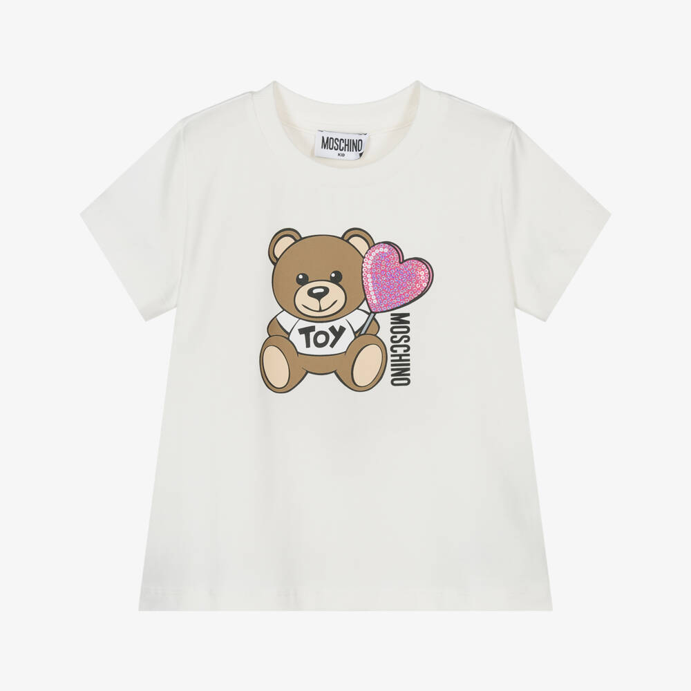 Moschino-Girls Creamy Bear Heart Tee | Childrensalon Outlet