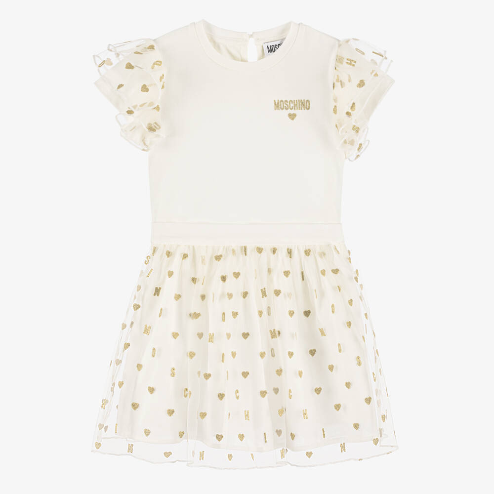 Moschino-طقم بناتي بلون كريمي مع سحر القلب | Childrensalon Outlet