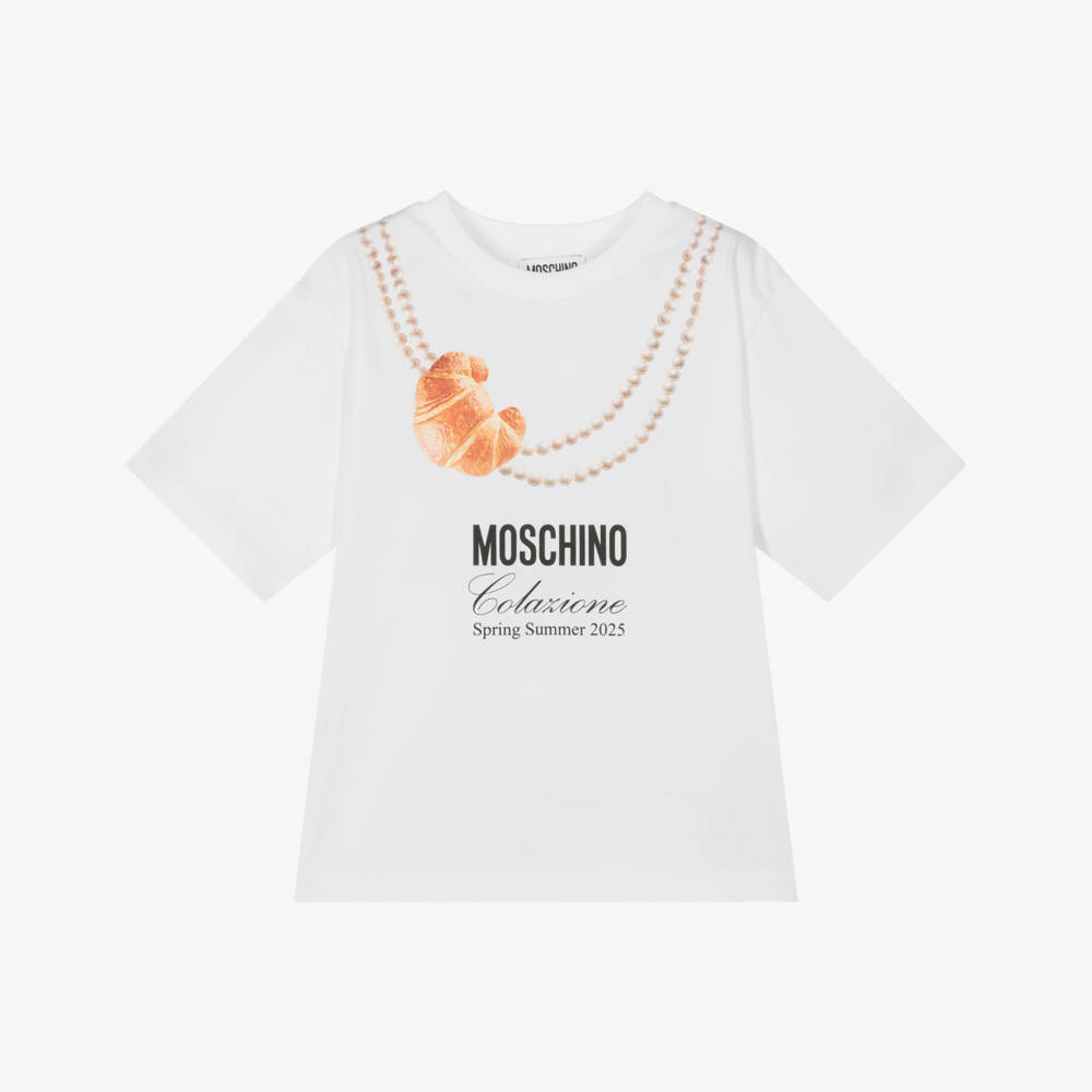 Moschino-Girls Croissant Charm Cotton Tee | Childrensalon Outlet