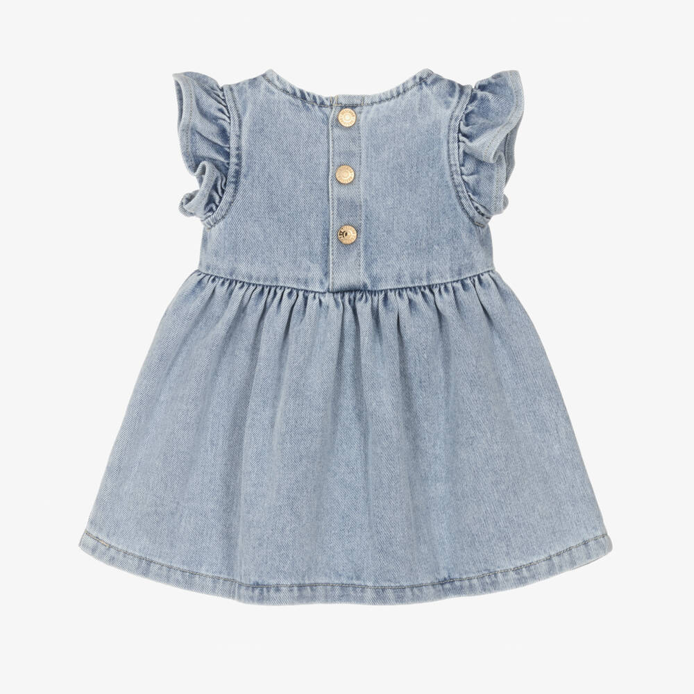 Moschino-Girls Denim Blue Floral Embroidery Dress | Childrensalon Outlet