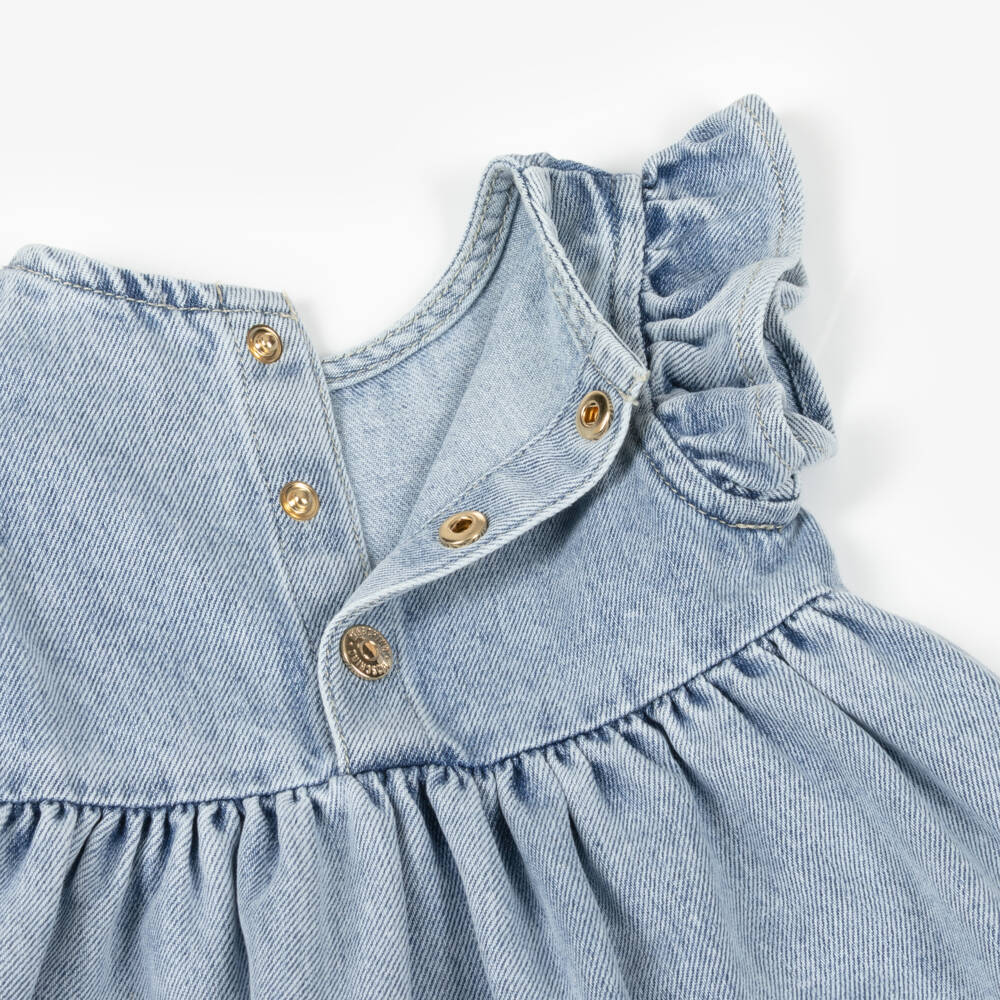 Moschino-Girls Denim Blue Floral Embroidery Dress | Childrensalon Outlet