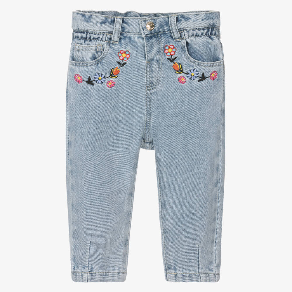 Moschino-Girls Denim Floral Embroidery Jeans | Childrensalon Outlet